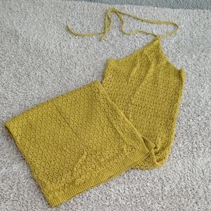 Crochet Halter Knit Skirt Set in Mustard Yellow